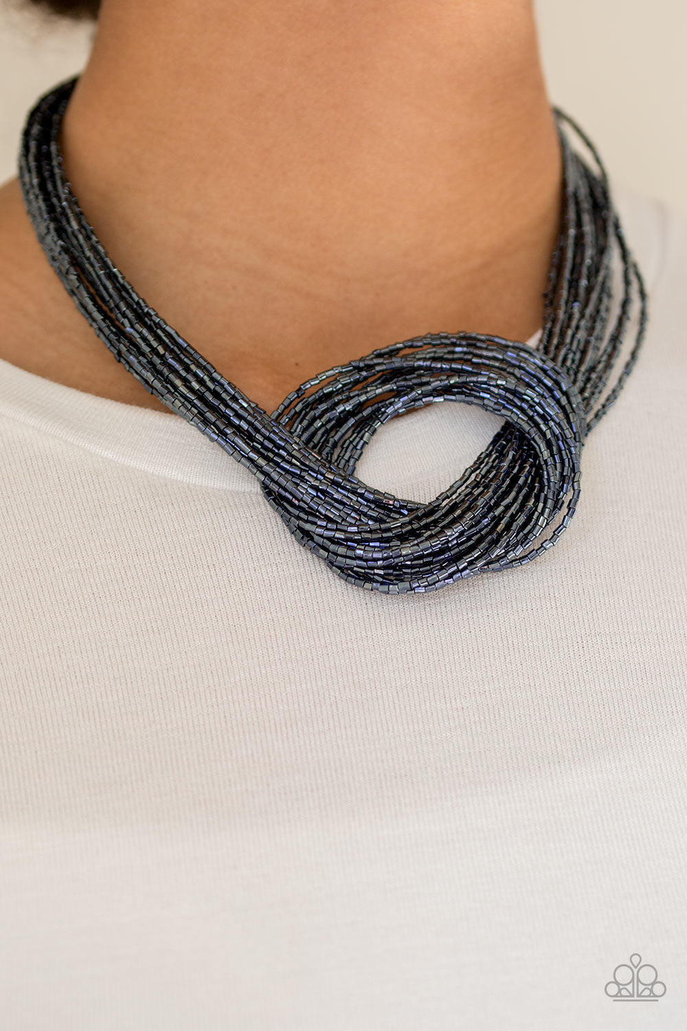 Paparazzi - Knotted Knockout - Blue Seed Bead Necklace