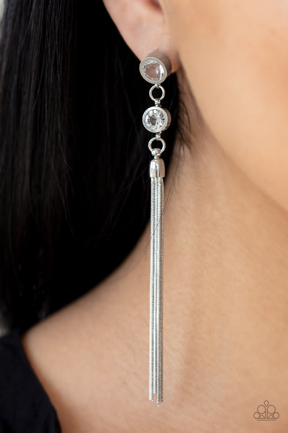 Paparazzi - Tassel Twinkle - White Post Earrings