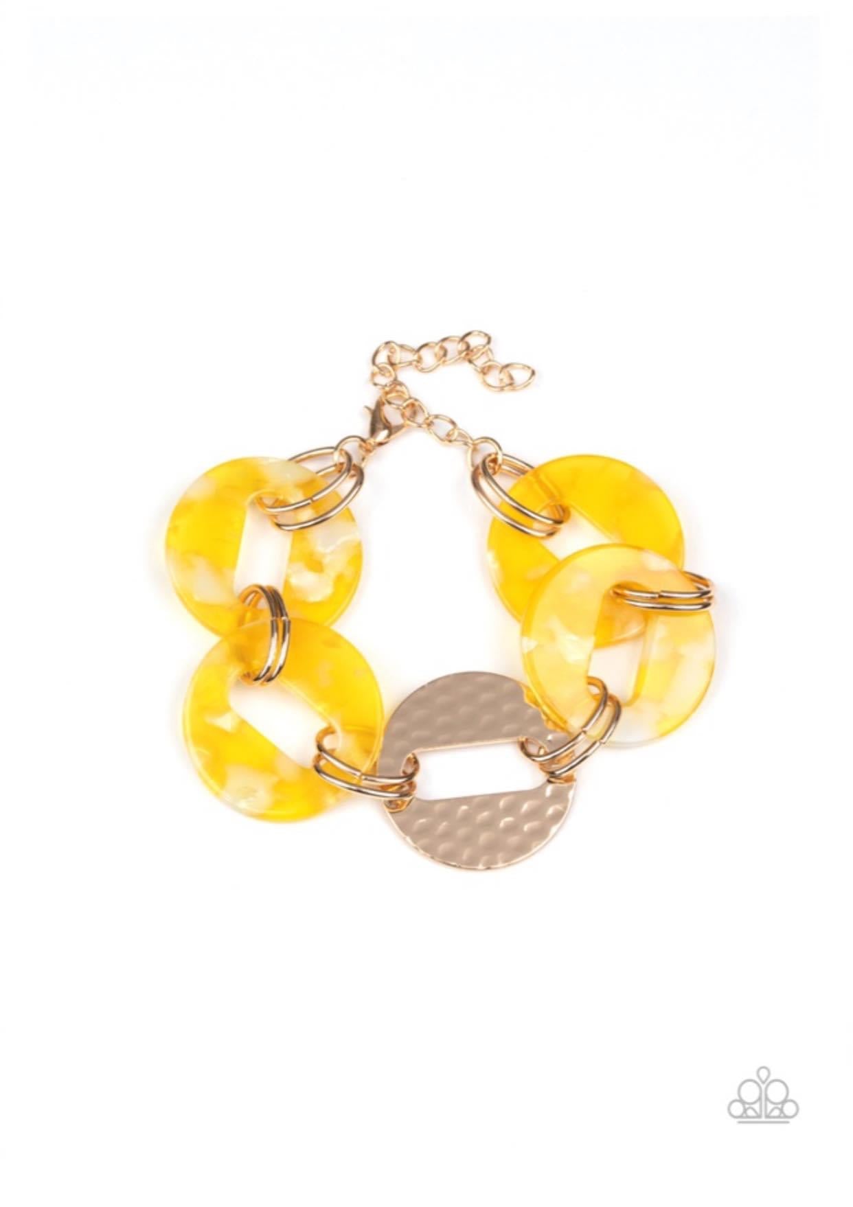Paparazzi - Retro Retrograde Yellow Necklace and Retro Recharge Yellow Bracelet Set