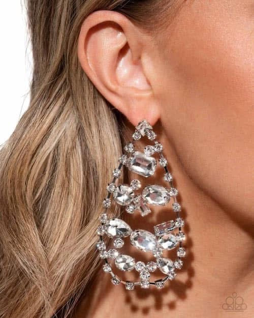 Paparazzi - Giant Glitter - White Post Earrings
