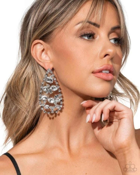 Paparazzi - Giant Glitter - White Post Earrings
