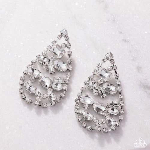 Paparazzi - Giant Glitter - White Post Earrings