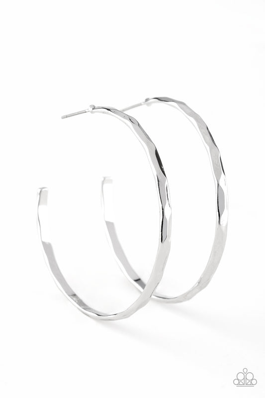 Paparazzi - Geo Edge - Silver Hoop Earrings