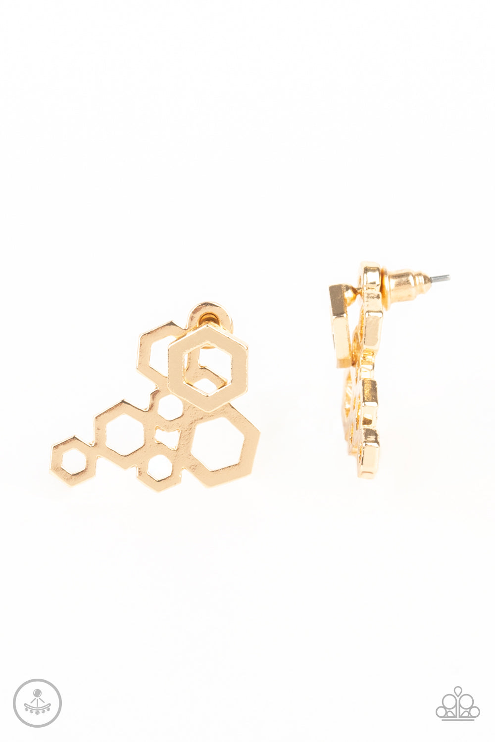 Paparazzi -Six-Sided Shimmer - Gold Post Earrings