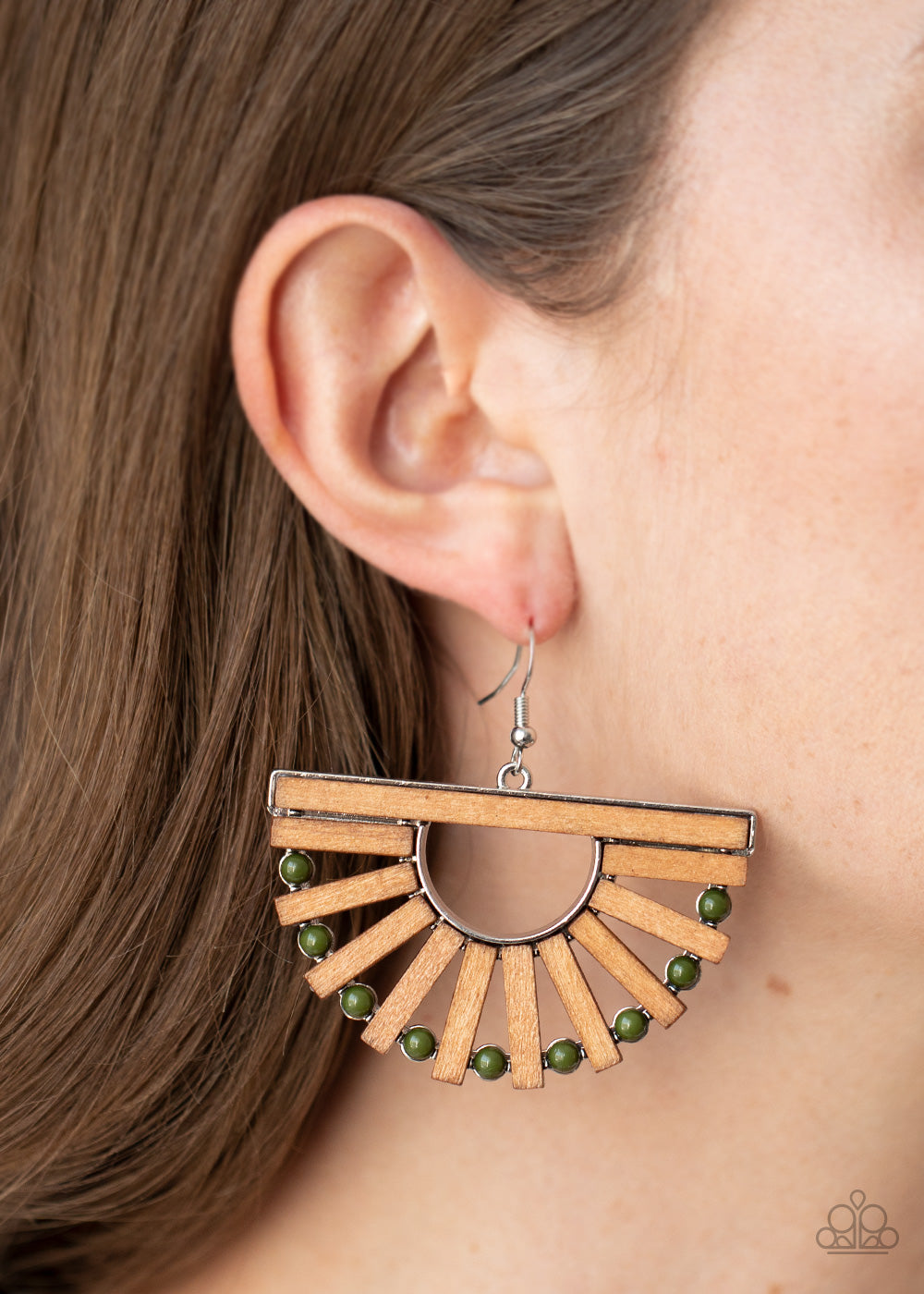Paparazzi - Wooden Wonderland - Green Earrings