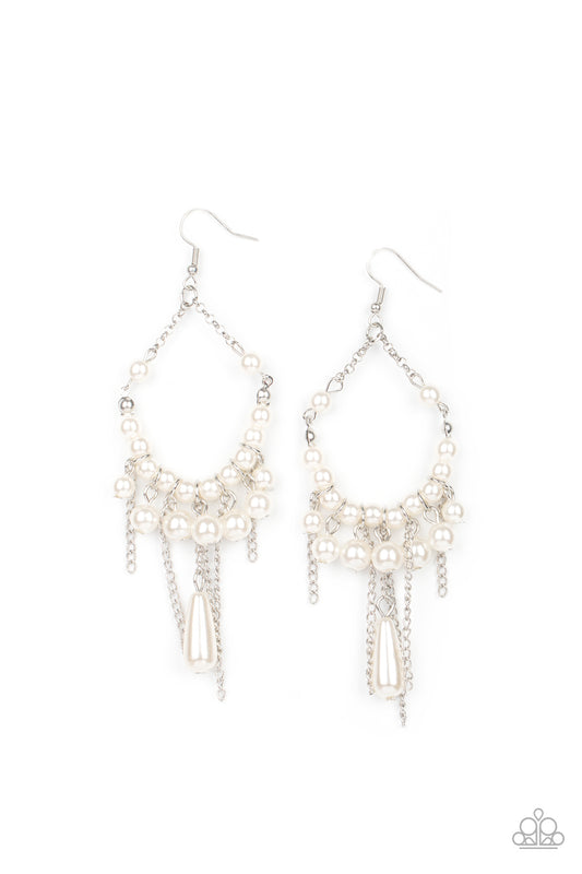 Paparazzi - Party Planner Posh - White Earrings