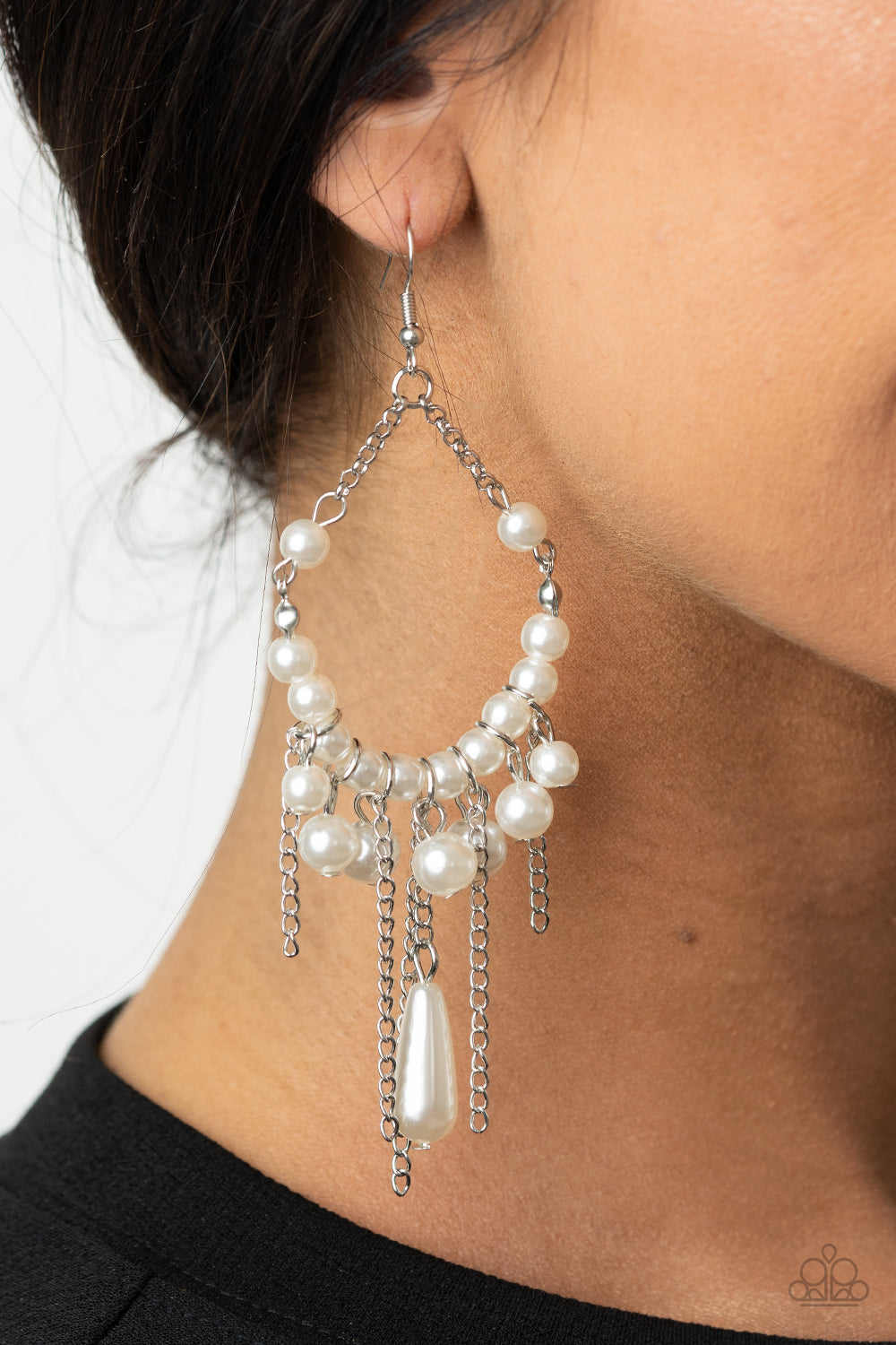 Paparazzi - Party Planner Posh - White Earrings
