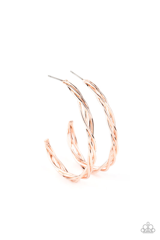 Paparazzi - Twisted Tango - Rose Gold Earrings
