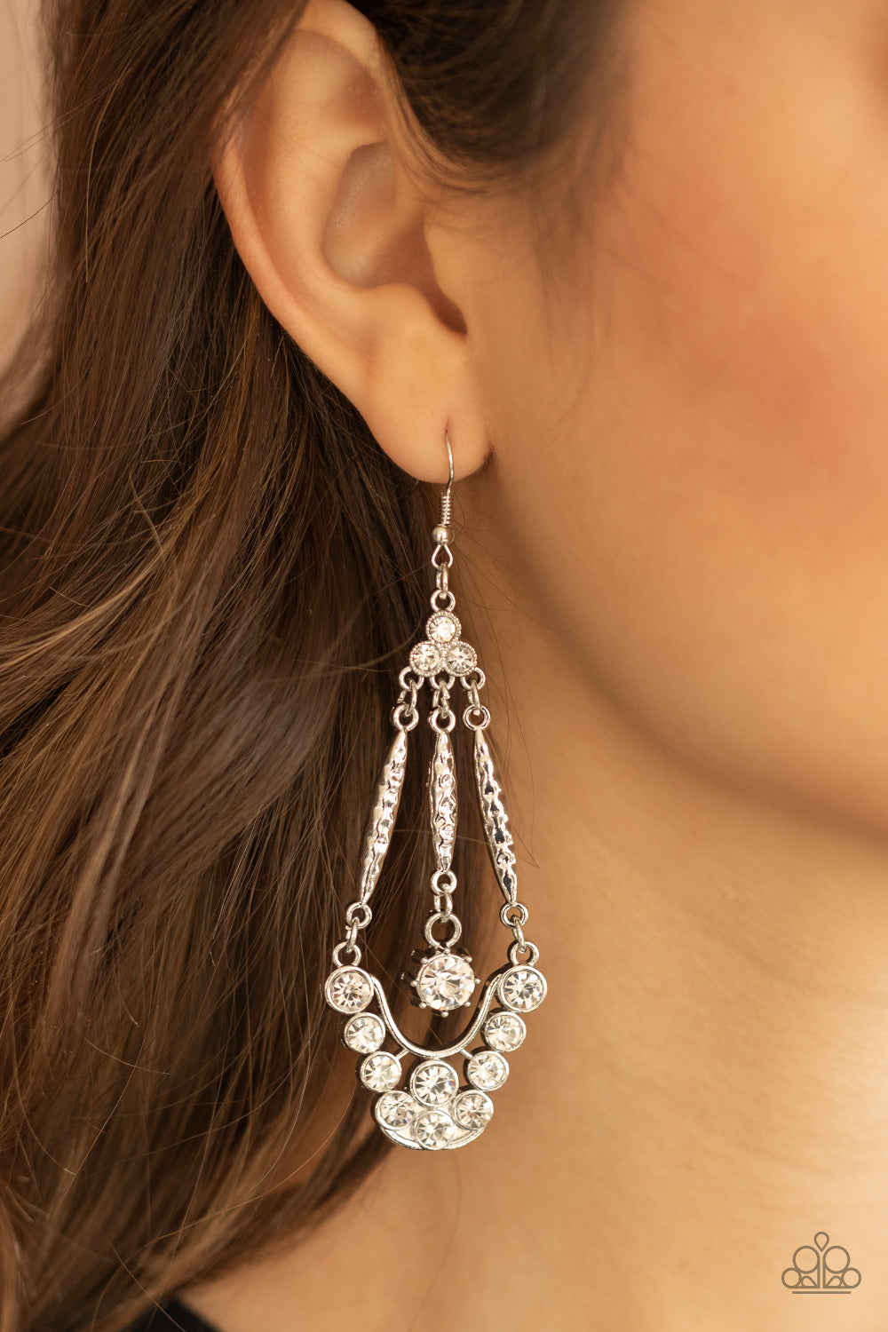 Paparazzi - High-Ranking Radiance - White Earrings