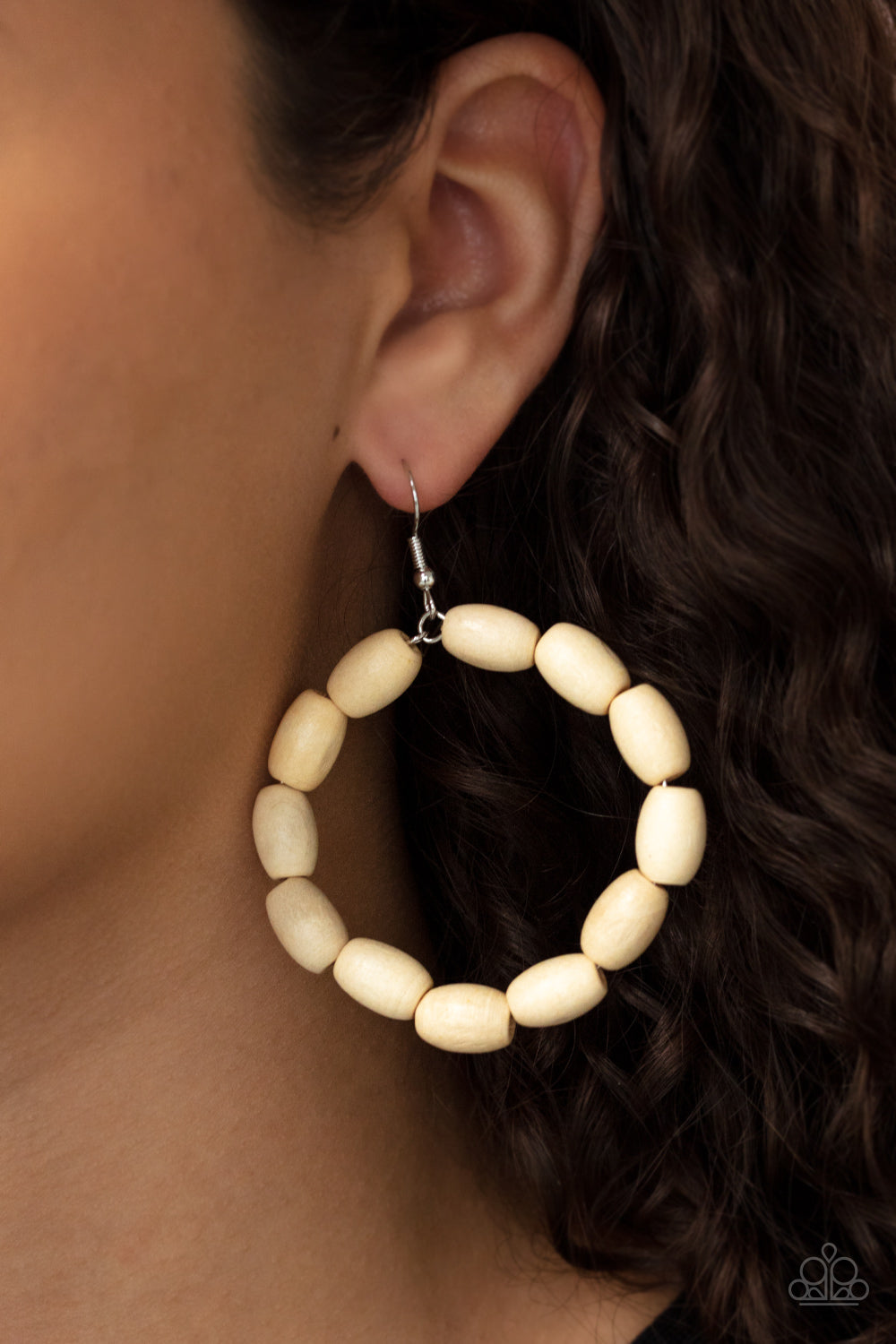 Paparazzi - Living The WOOD Life - White Earrings