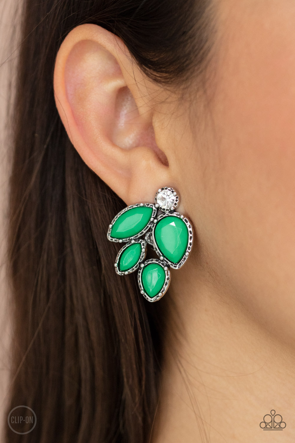 Paparazzi - Fancy Foliage - Green Clip-On Earrings