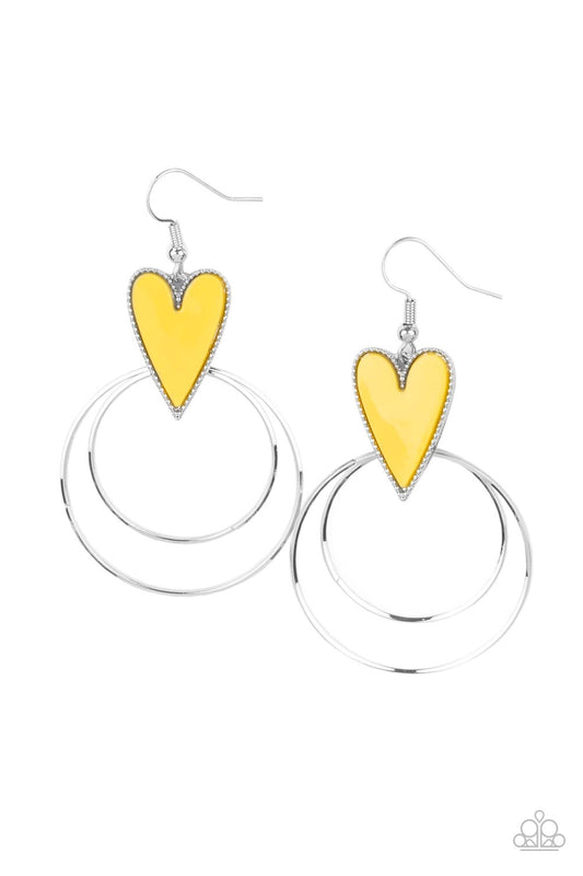 Paparazzi - Happily Ever Hearts - Yellow Earrings