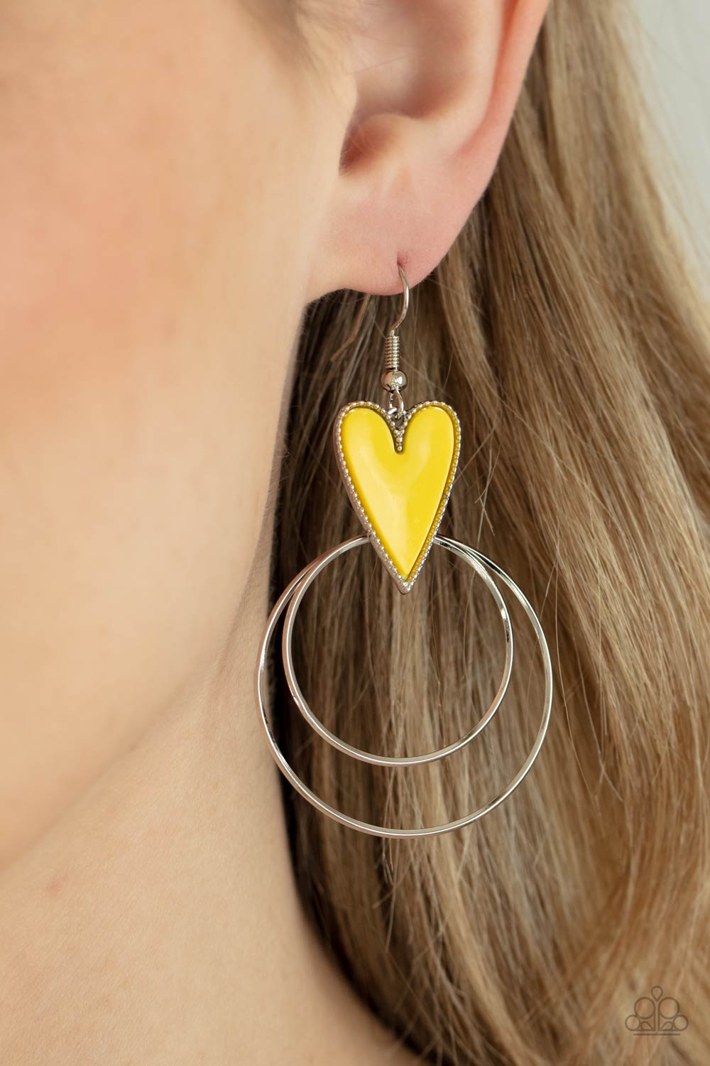 Paparazzi - Happily Ever Hearts - Yellow Earrings