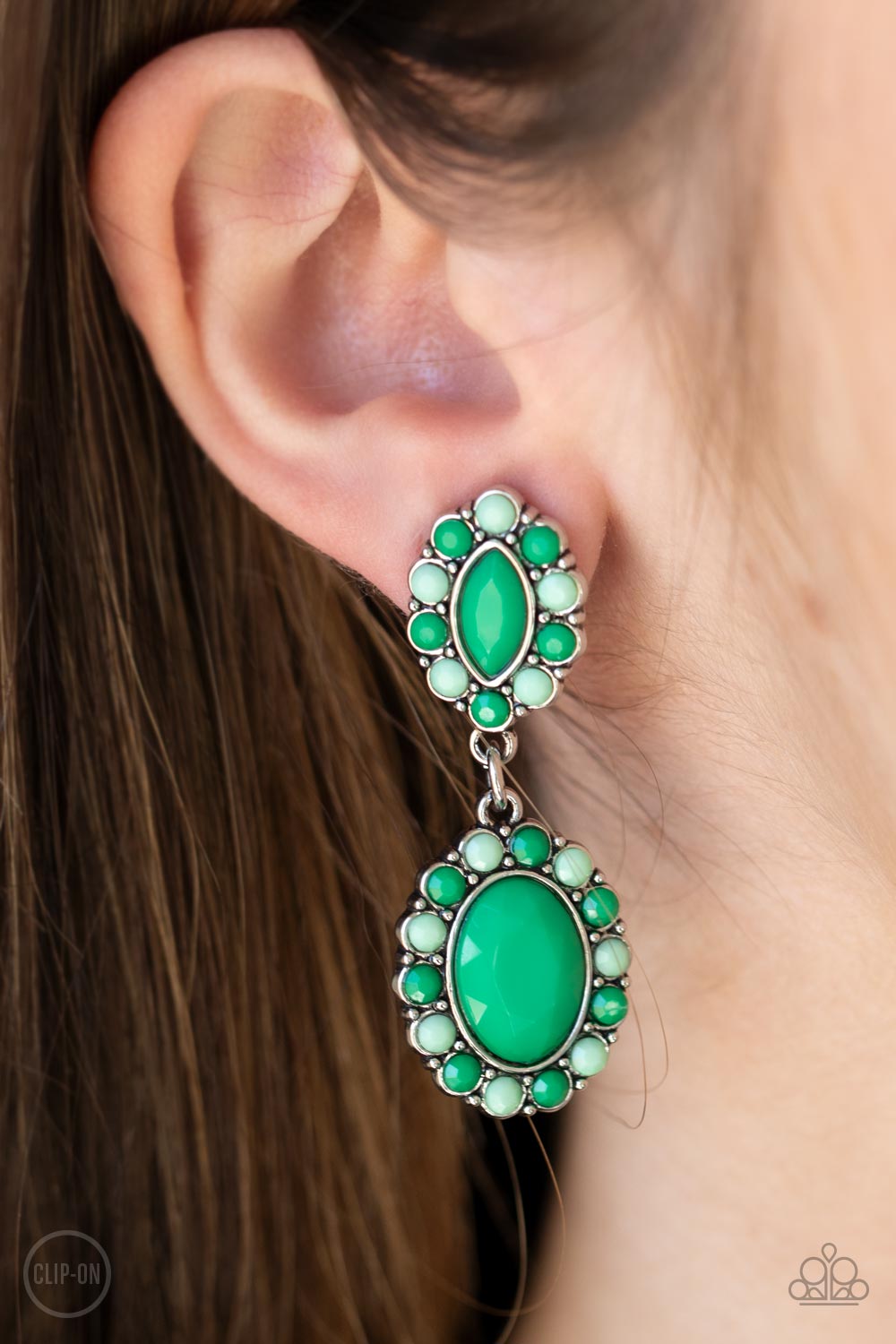 Paparazzi - Positively Pampered - Green Clip-On Earrings