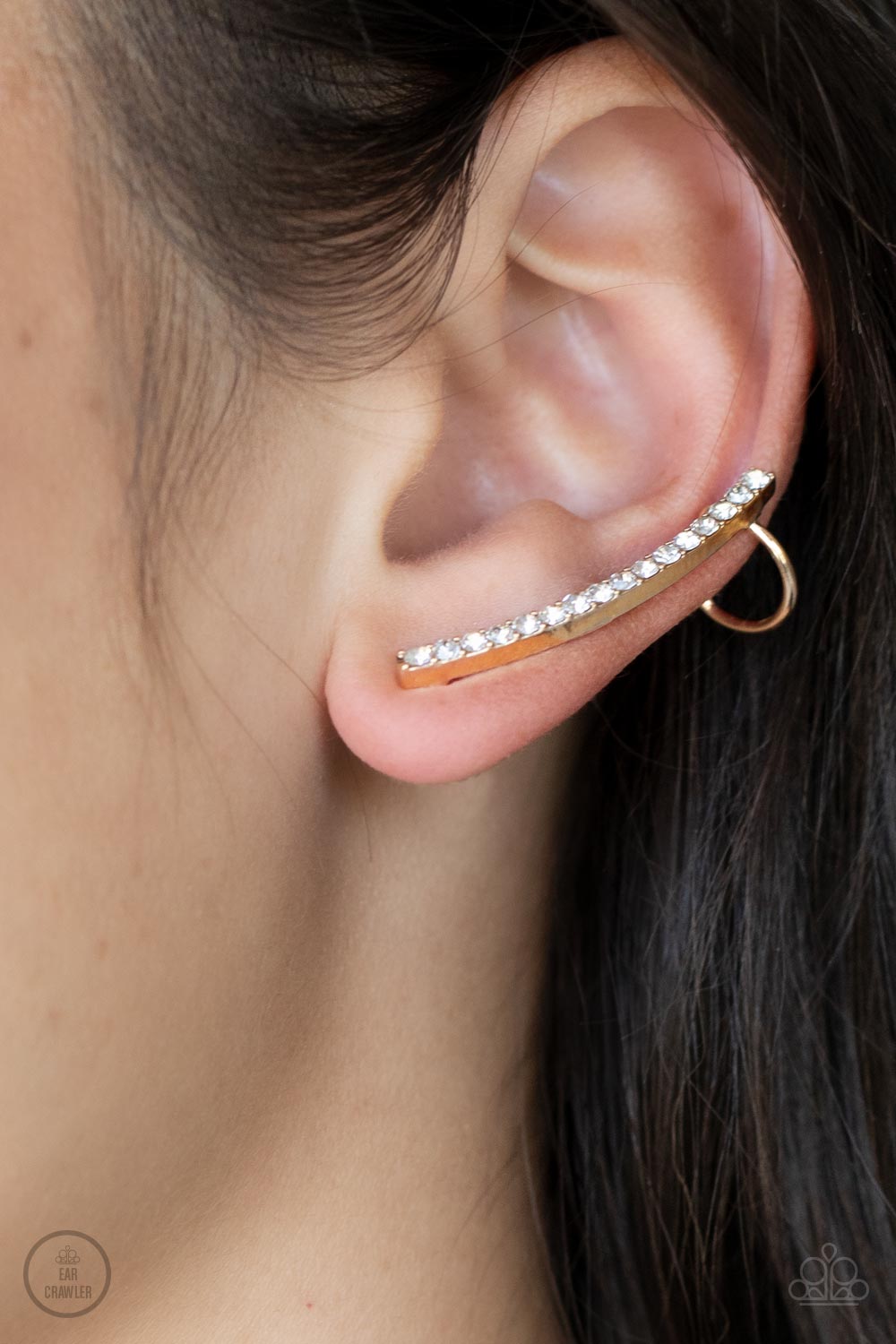 Paparazzi - Sleekly Shimmering - Gold Post Ear Crawler Earrings