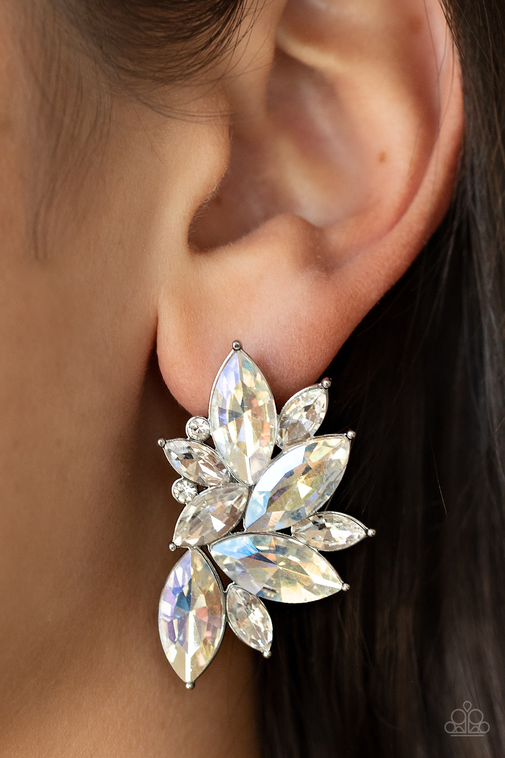 Paparazzi - Instant Iridescence - White Post Earrings