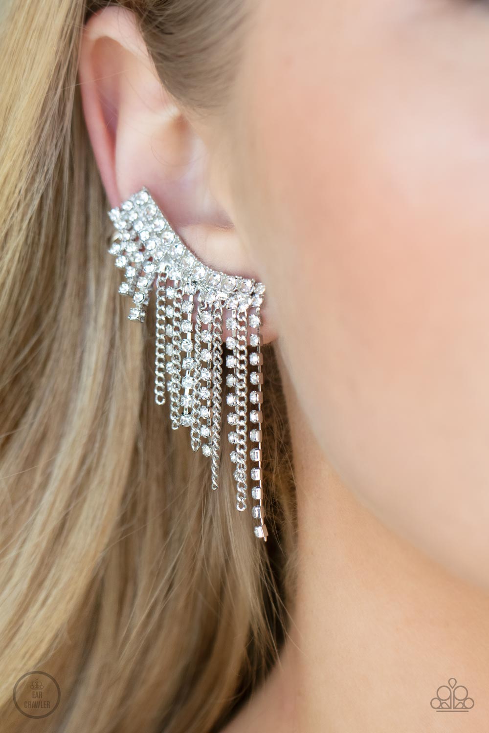 Paparazzi - Thunderstruck Sparkle - White Post Ear Crawler Earrings
