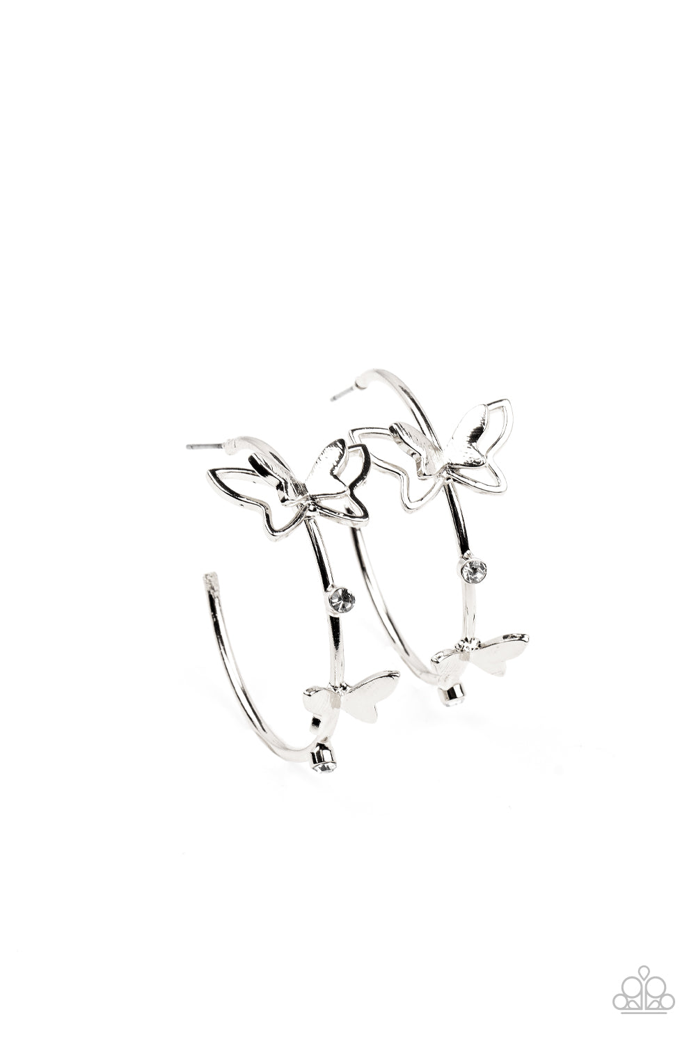 Paparazzi - Full Out Flutter - White Hoop Earrings