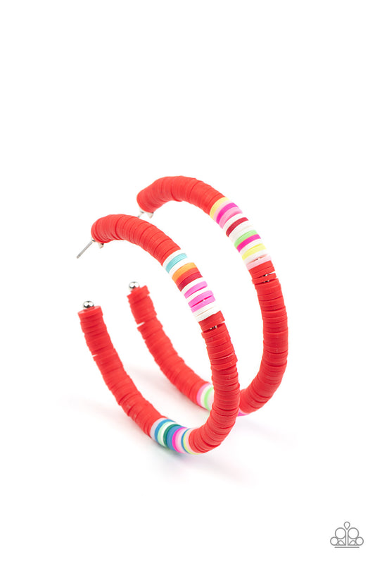 Paparazzi - Colorfully Contagious - Red Hoop Earrings
