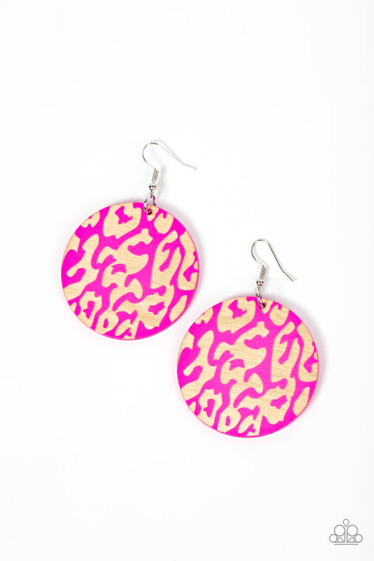 Paparazzi - Catwalk Safari - Pink Wooden Earrings