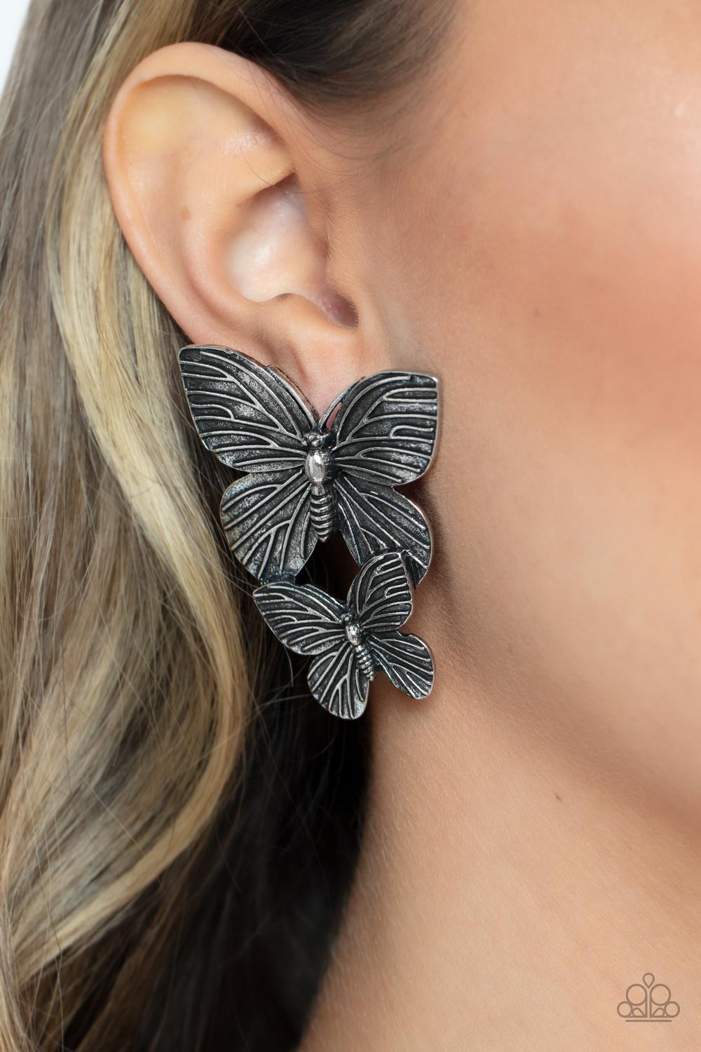 Paparazzi - Blushing Butterflies - Silver Post Earrings