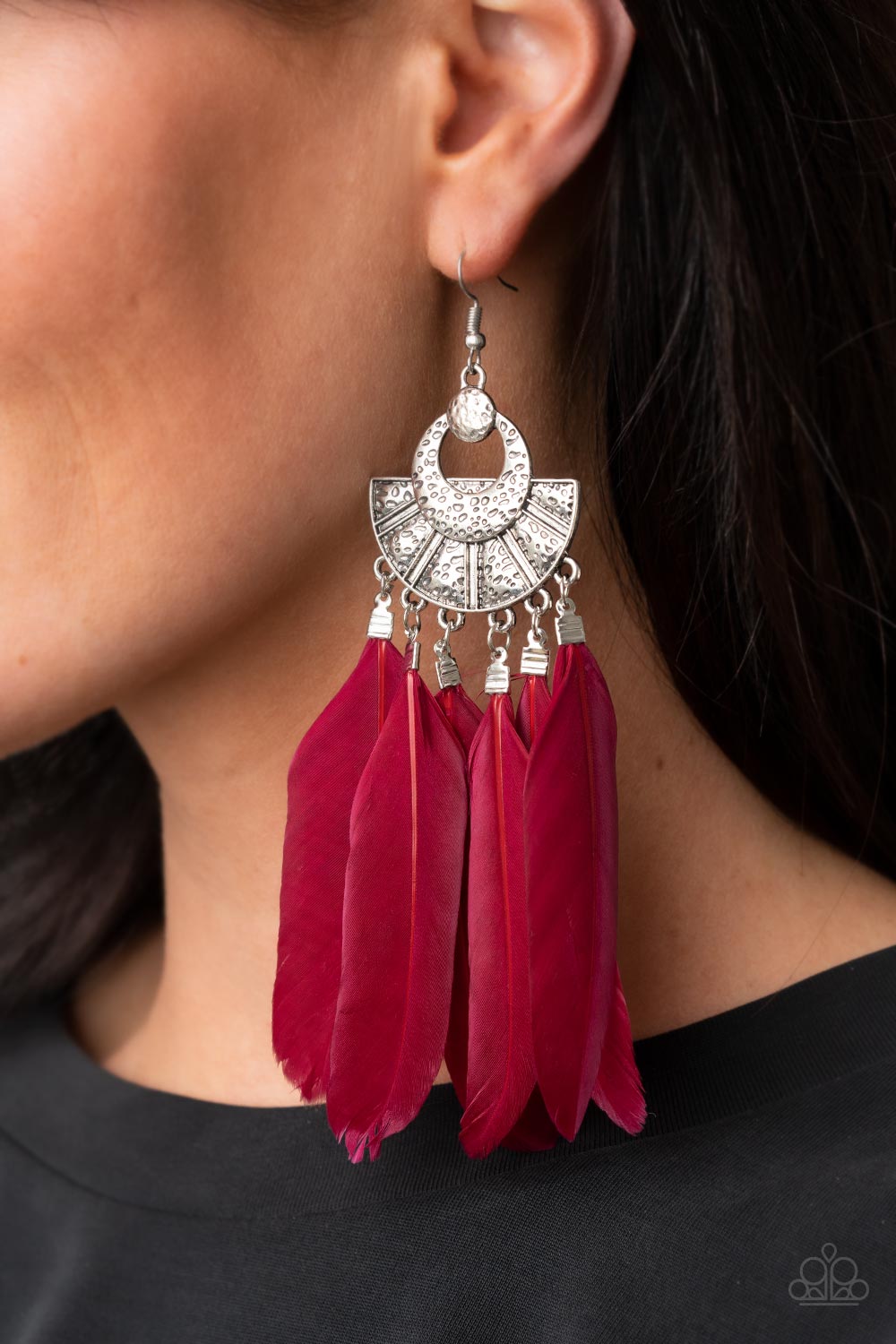 Paparazzi - Plume Paradise - Red Earrings