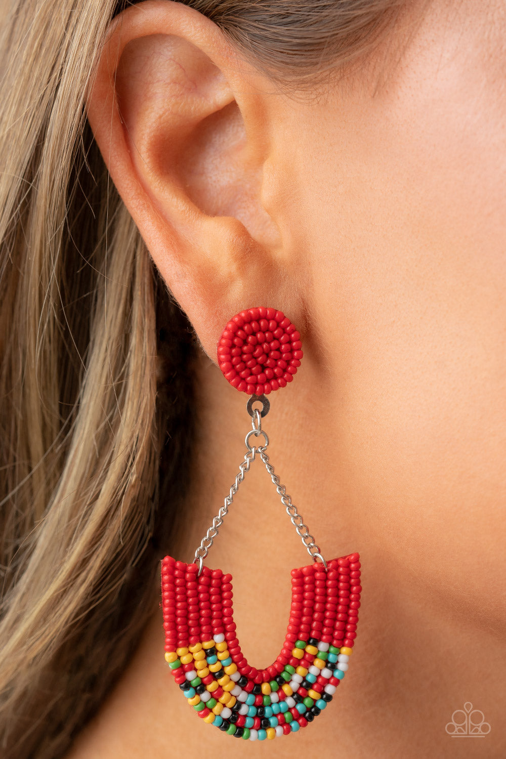 Paparazzi - Make it RAINBOW - Red Post Earrings