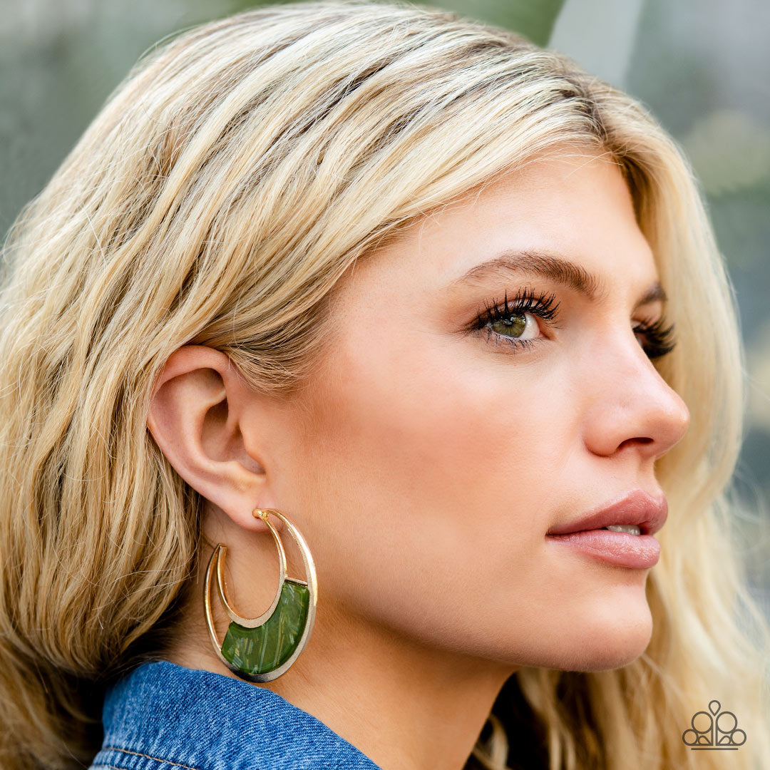 Paparazzi - Contemporary Curves - Green Hoop Earrings
