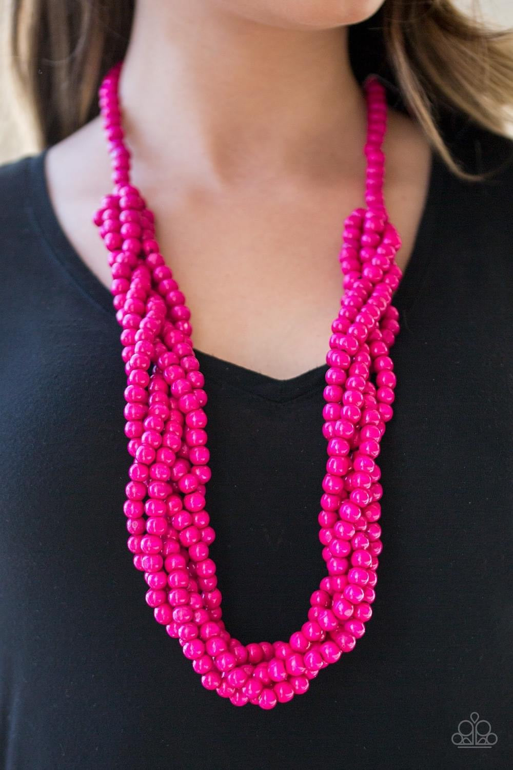 Paparazzi - Tahiti Tropic Pink Wooden Necklace