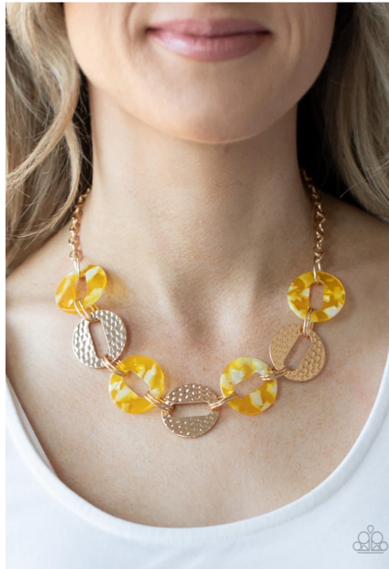 Paparazzi - Retro Retrograde Yellow Necklace and Retro Recharge Yellow Bracelet Set
