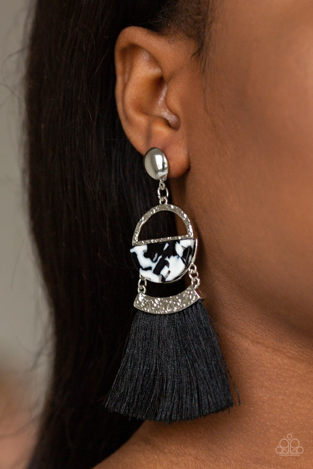 Paparazzi - Tassel Trot - Black Post Earrings