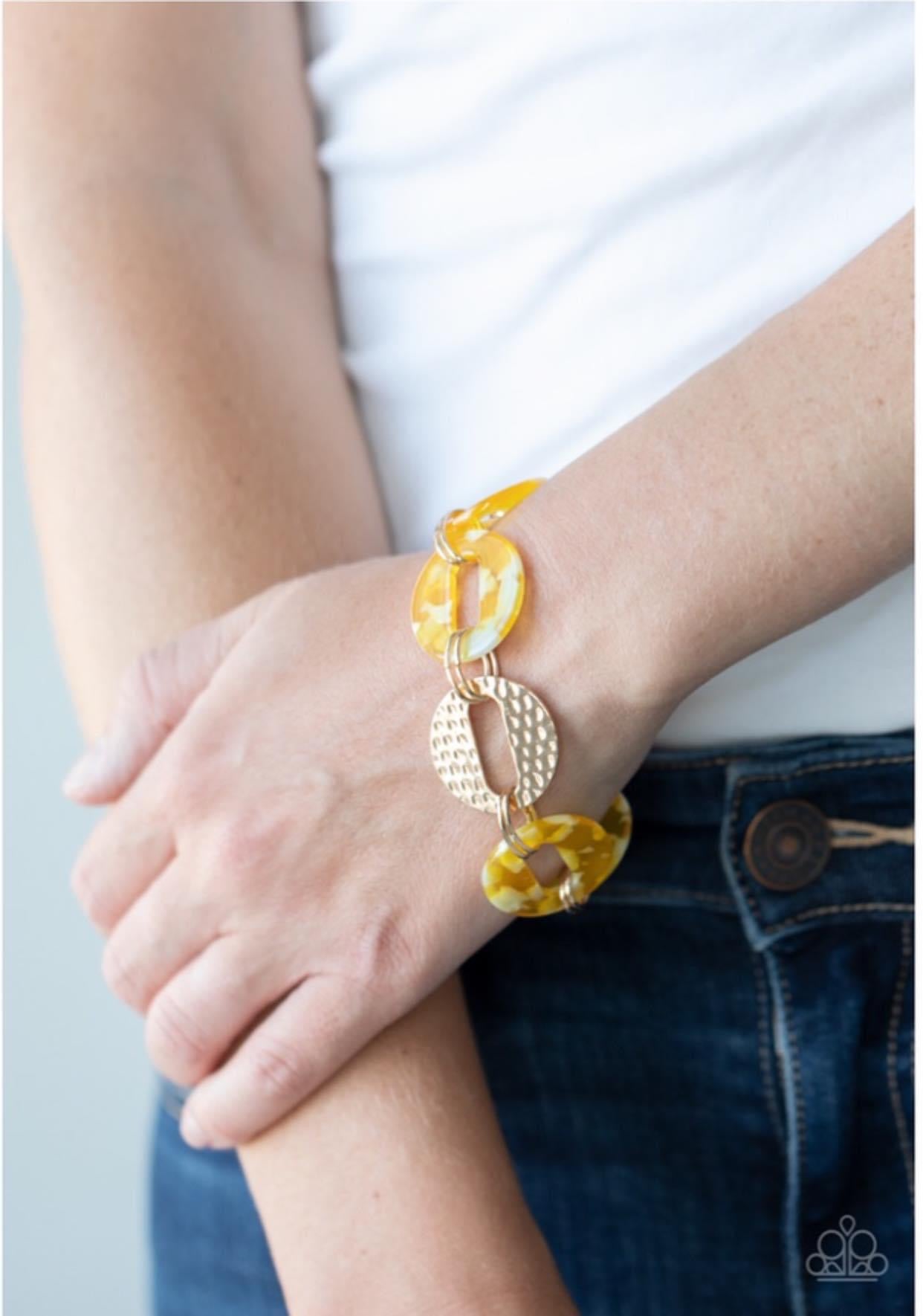 Paparazzi - Retro Retrograde Yellow Necklace and Retro Recharge Yellow Bracelet Set