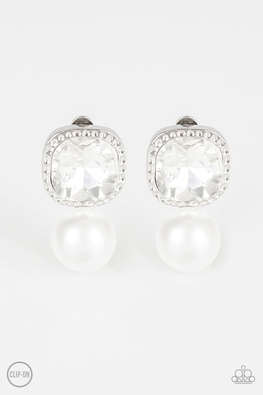 Paparazzi- Gatsby Gleam - White Clip-On Earrings