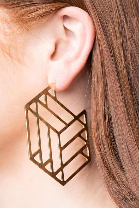 Paparazzi - Gotta Get GEO-ing - Gold Earrings