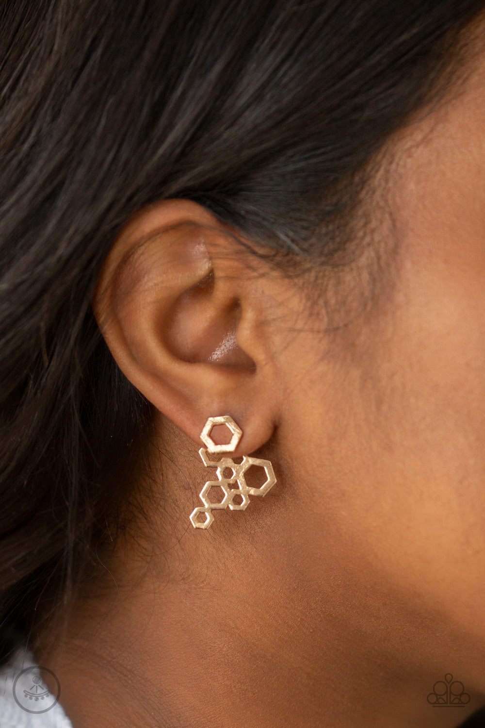 Paparazzi -Six-Sided Shimmer - Gold Post Earrings