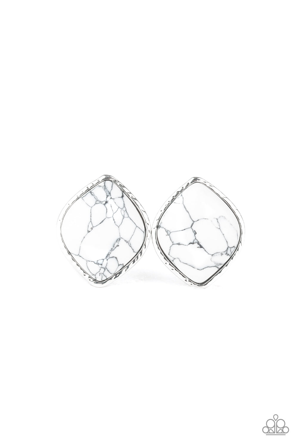 Paparazzi - Marble Marvel - White Post Earrings