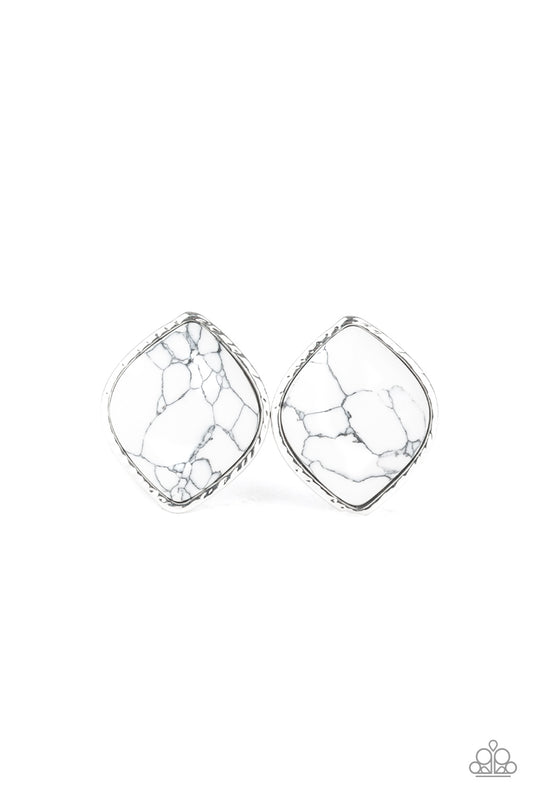 Paparazzi - Marble Marvel - White Post Earrings