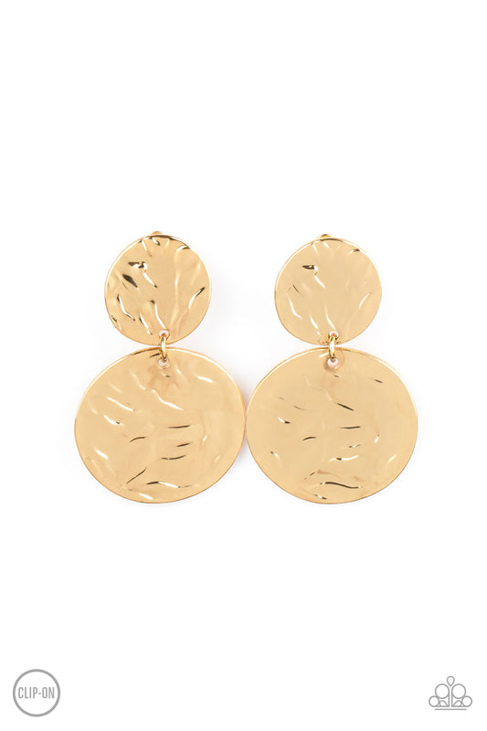 Paparazzi- Relic Ripple - Gold Clip-On Earrings