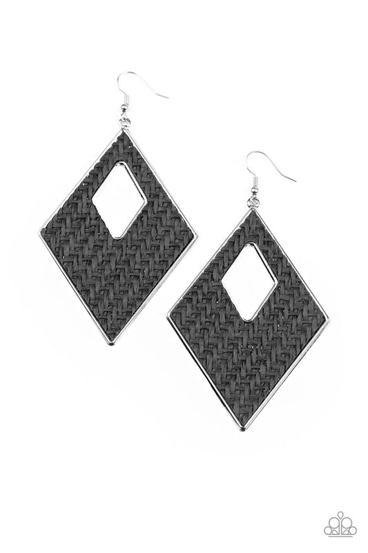 Paparazzi- Woven Wanderer - Black Earrings