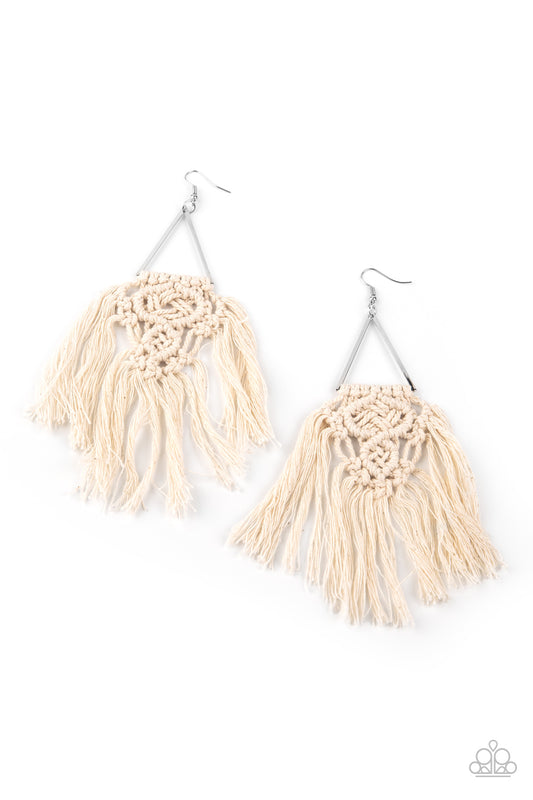 Paparazzi- Modern Day Macrame - White Earrings