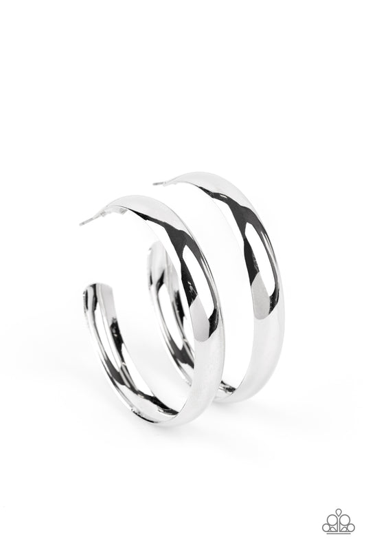 Paparazzi - Kick Em To The CURVE - Silver Hoop Earrings
