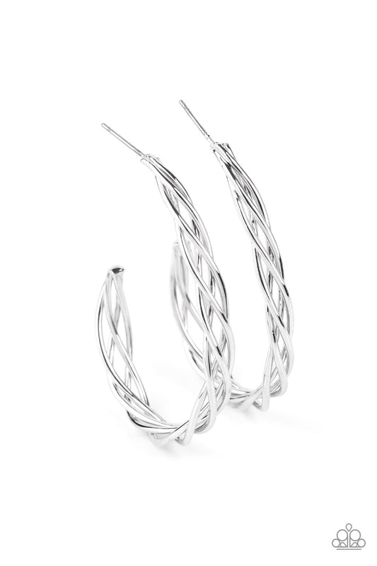 Paparazzi- Twisted Tango - Silver Hoop Earrings