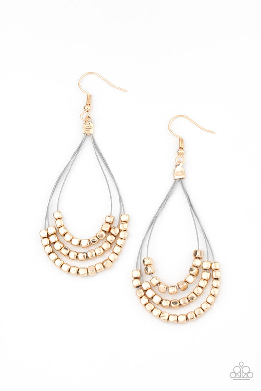 Paparazzi - Off The Blocks Shimmer - Gold Earrings