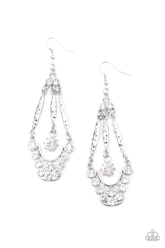 Paparazzi - High-Ranking Radiance - White Earrings