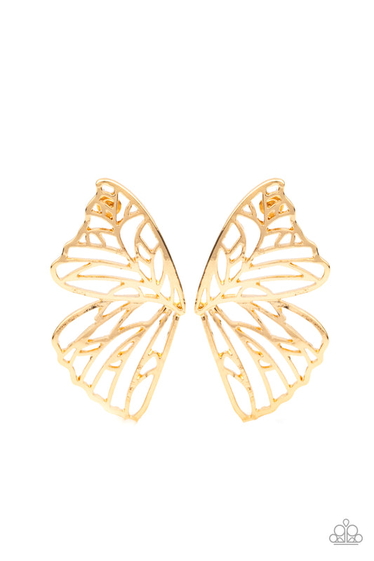 Paparazzi - Butterfly Frills - Gold Post Earrings