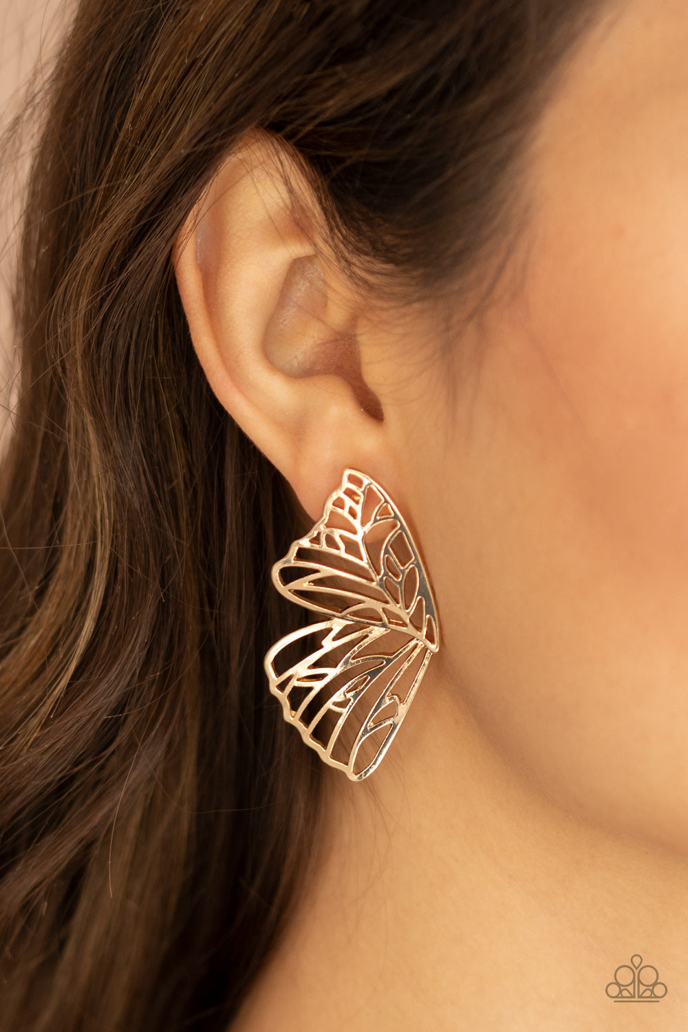 Paparazzi - Butterfly Frills - Gold Post Earrings