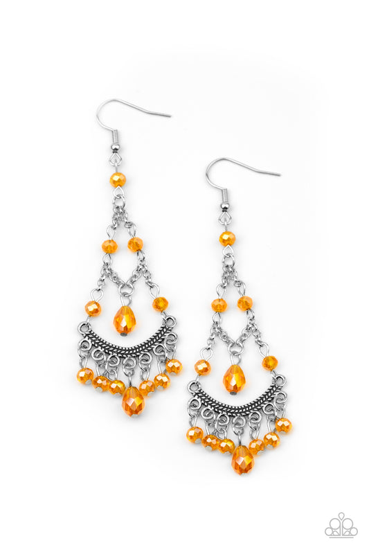 Paparazzi - First In SHINE - Orange Earrings