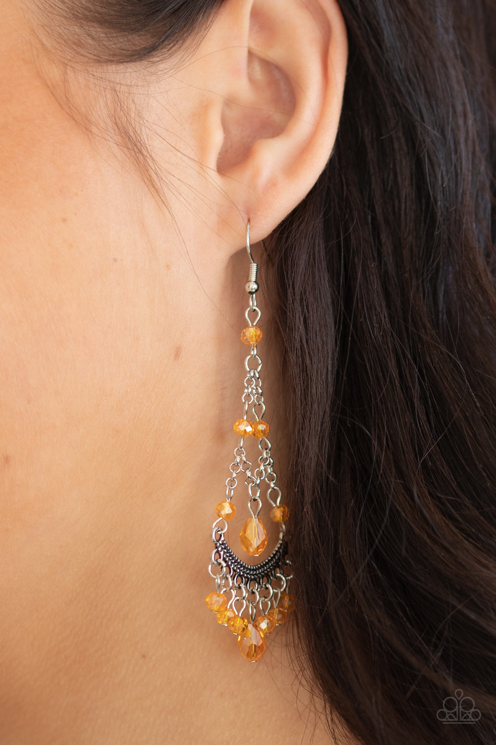 Paparazzi - First In SHINE - Orange Earrings