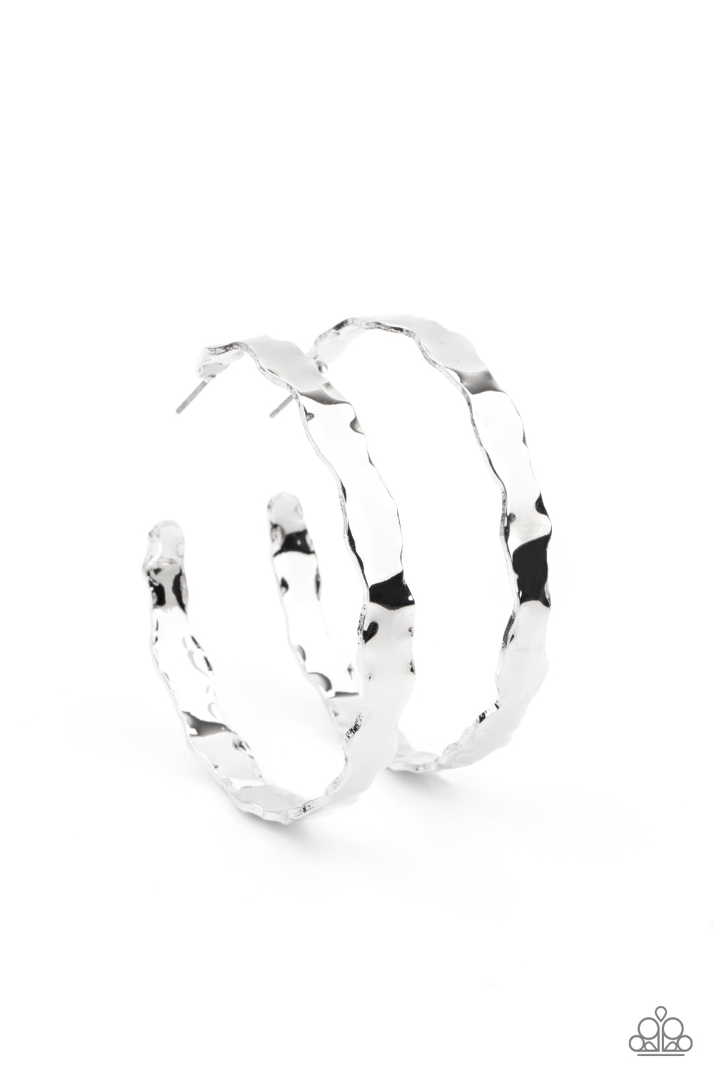 Paparazzi - Exhilarated Edge - Silver Hoop Earrings