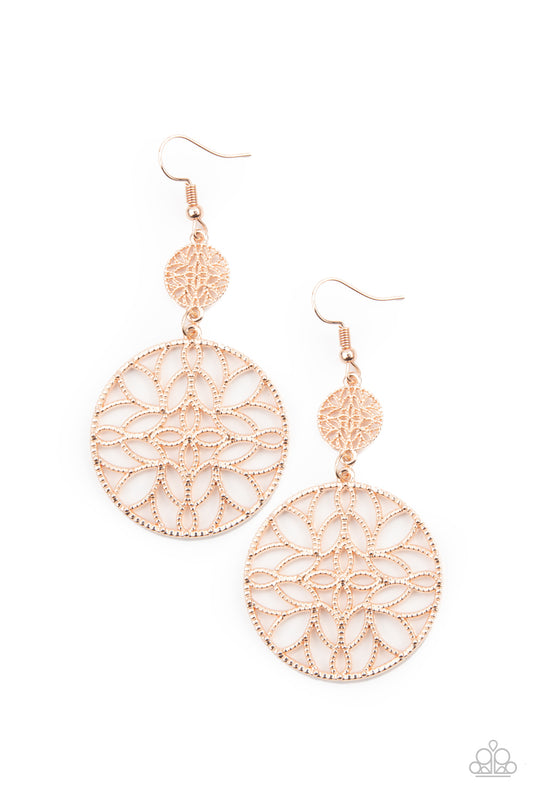 Paparazzi- Mandala Eden - Rose Gold Earrings